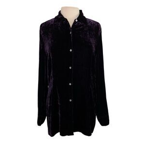 Express Vintage Size L Velvet Button Up Shacket Shirt Blouse Purple Silk Blend